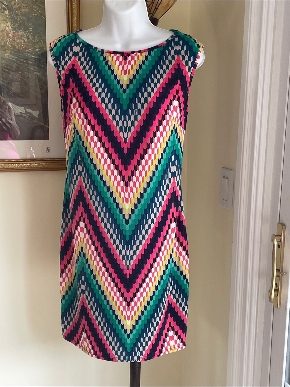 TRINA TURK Geometric & Chevron Print Shift, Size S, Excellent Condition!